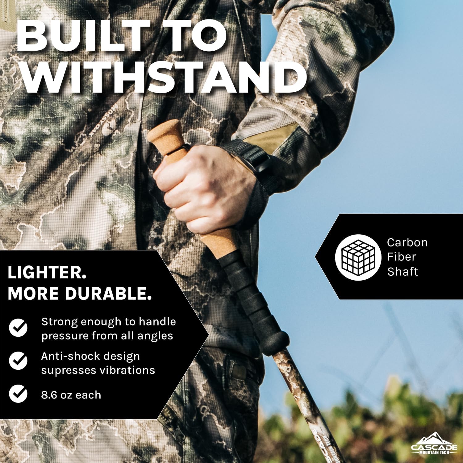 Trekking Poles - Carbon Fiber Monopod Walking or Hiking Sticks with with Accessories Mount and Adjustable Quick Locks - Image 2