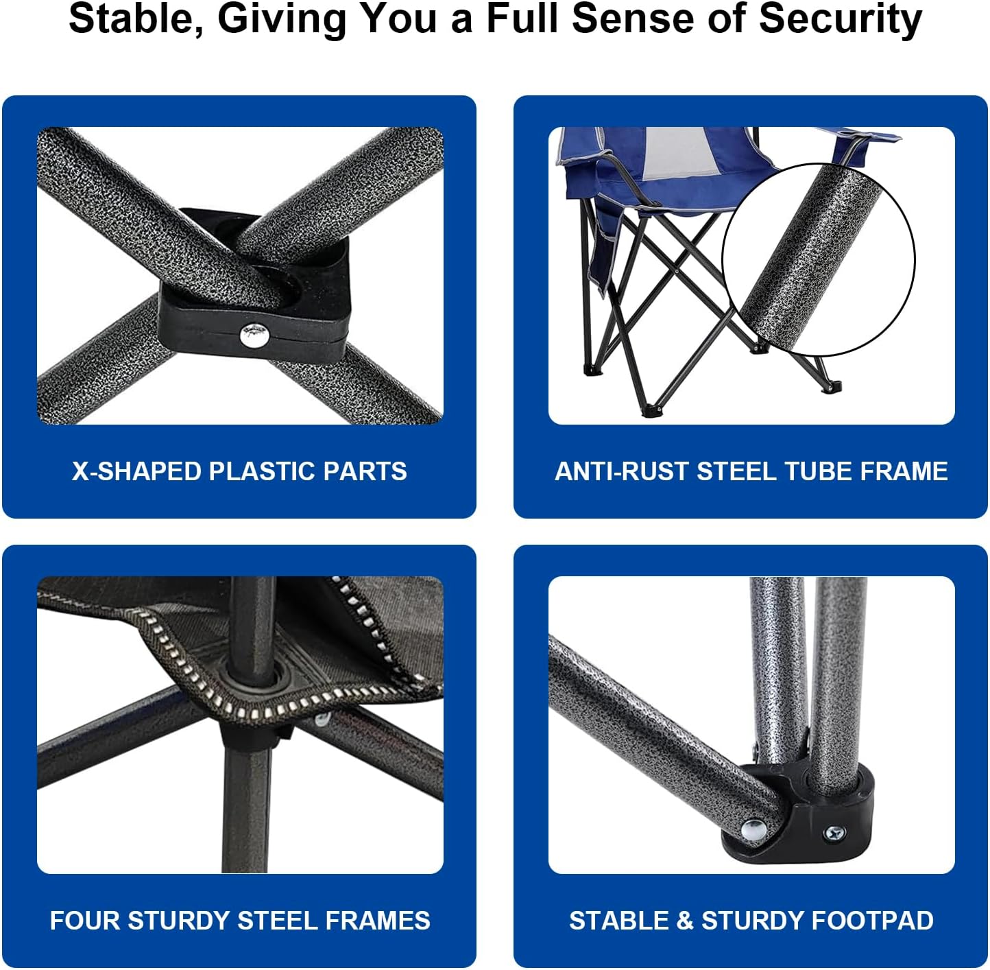 Collapsible Folding Camping Chairs Heavy Duty Lawn Foldable Chair with Cooler Bag, Storage Pocket, Waterproof Bag Outdoor Arm Sport Chair, Supports 325LBS, Blue - Image 7