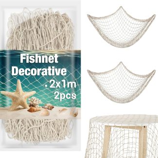 Sukh 2PCS Fish Net Decorative - Fish Net Decorations Decorative Netting Nautical Fishnet Table Runner Nets Netting Fishnet Ocean Party Rope Decoration